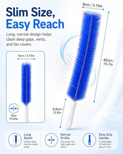 Bendable Microfiber Head Reusable Dust Remover Washable Fan Cleaner Brush Multi Purpose High Ceiling Long Damp Duster for Electric Fans Air Conditioning, Home Car Vents Blind Kit Tool - Image 4