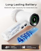 PUFTEM Shower Scrubber, Electric Spin Scrubber for Bathroom Cleaning – Cordless Shower Cleaner Brush with 6 Brush Heads, Dual-Direction Rotation, for Grout, Tile, Tub, Sink & Corners, White - Image 6