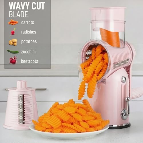 Rotary Cheese Grater Manual Hand Crank 5 Blade Shredder, Classic Pink - Image 4