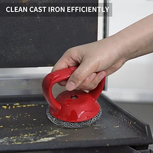 Cast Iron Cleaner Scrubber+Tray Heavy Duty Handle, 3mm Welded Chain Mail - Image 2