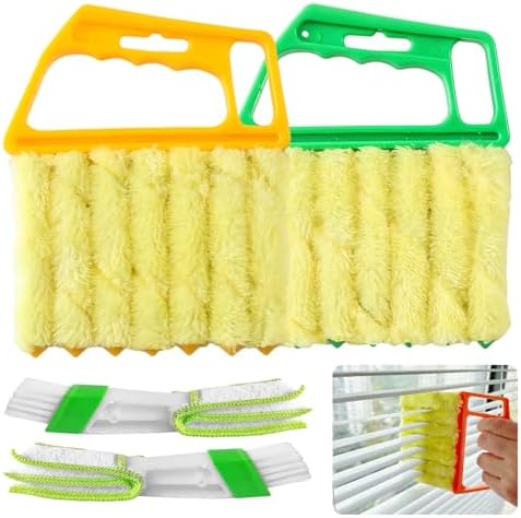 4Pcs Blind Cleaner Duster Tool Set with 7-Finger & 3-Finger Brushes，Washable Multi-Surface Dusting Kit for Wood Blinds, Venetian Blinds, AC Vents, Car Vents, Shutters & Fans (Yellow+Green) by Unknown