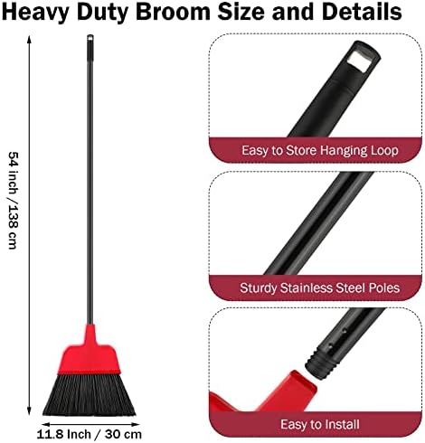 8 Pcs Outdoor Broom for Floor Cleaning 54 Inch Commercial Heavy Duty Broom Long Handle Kitchen Household Angle Brooms for Sweeper Sweeping Indoor Dust Hair Cleaner Corn Shop(Red) - Image 2