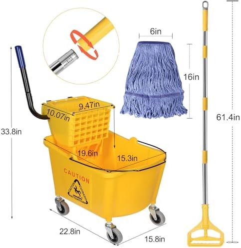 Side Press Wringer Combo Commercial Mop Bucket on Wheels, 35 Quart - Image 2