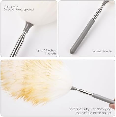 Mini Feathers Duster,Telescoping Lambswool Dusters with Stainless Steel Extension Pole Up to 34" for Cleaning High Ceiling Fan, High Ceilings,Furniture,Hard to Reach Areas - Image 4