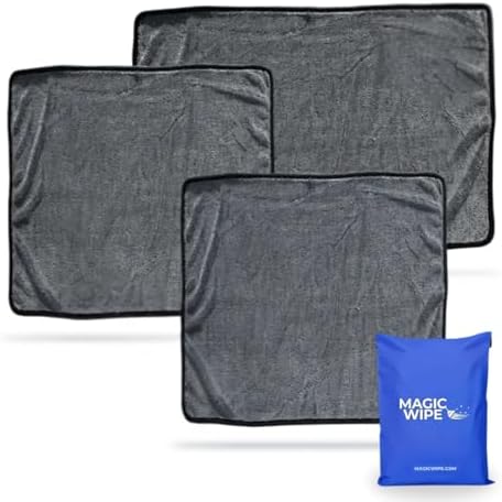 MagicWipe® Bathroom Drying Cloth, 1-40 x 60 cm & 2-30 x 40 Microfibre Cleaning Cloth - Streak & Lint Free Cloth, Premium Quality Drying Towel for Bathrooms, Kitchen, Mirrors (3, Multiplesize Black) by Unknown