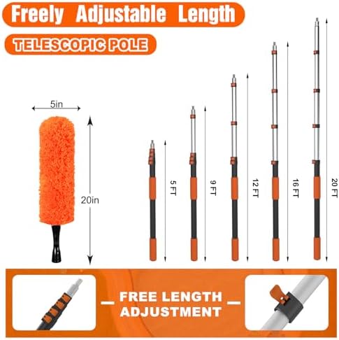 SISUPASSIE 20FT Duster Cleaner Kit, Dusters for Cleaning with Extension Pole, Baseboard & Wall and Window Cleaner Mop for Fan Blades, High Ceiling and Cobweb - Image 5
