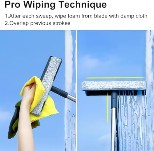 3-in-1 Window Squeegee for Home - 60" Window Cleaning Kit with 3 Microfiber Cloths & Screen Brush, All-in-1 Cleaner Tool for Outdoor Windows, Glass Door & Screens, Lightweight & Easy Storage - Image 6