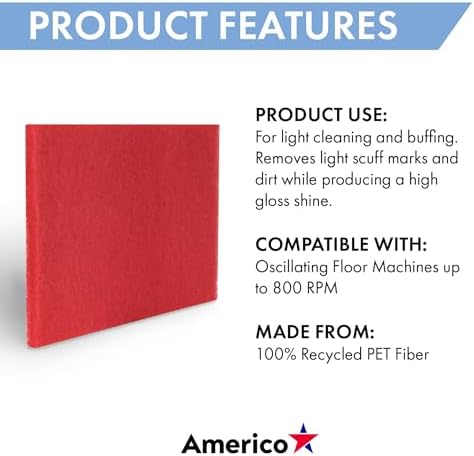 Americo Red Buffer Floor Pad, For Light Cleaning and Buffing, 14"x20", 5 Pads/Case, Made of 100% Recycled Content, USA Made - Image 4