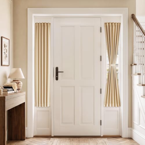 Vatge Self-Adhesive Sidelight Curtains for Glass Doors - No Drill Removable Window Coverings, Light Filtering Panel, 1 Panel, W12 x L60, Beige by Vatge