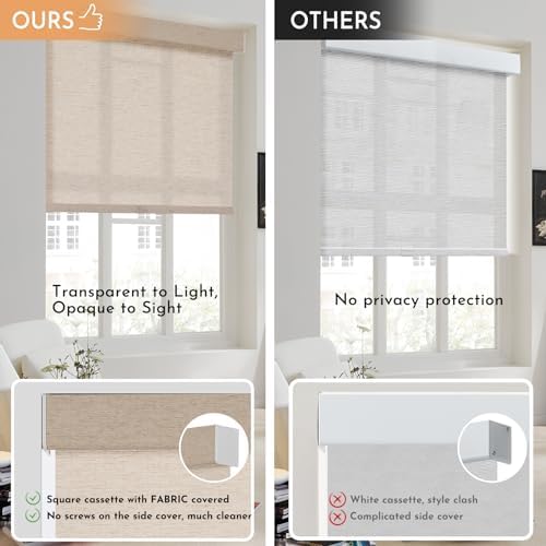 Persilux Light Filtering Roller Shades for Window Blinds,Cordless,Linen Fabric,Thermal Insulated Fabric UV Protection Shades for Home,Office,Bedroom,Door,Light Filtering-Beige,33 1/2" W X 72" H - Image 4