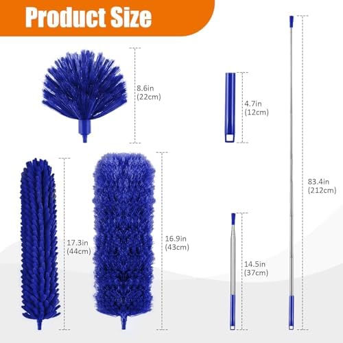 4 Pcs Microfiber Cobweb Duster with 100-inch Extendable Pole, Washable and Reusable Feather Cleaning Duster Kit with 3 Duster Heads,Dusters for Cleaning with Telescopic Pole for High Ceiling Fan,Blue - Image 2