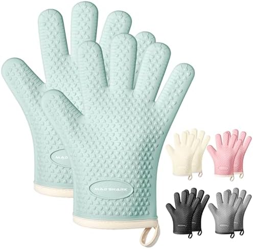 MAD SHARK Silicone Oven Mitts with Fingers Heat Resistant 450°F in Kitchen by MADSHARK