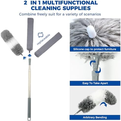 4 Pcs Dusters for Cleaning, 2 in 1 Microfiber Dusters and Retractable Gap Dust Cleaner with 1 Microfiber Dusting Cloths Long Handle 30-100 Inches Extension Pole for Ceiling Fan Cleaning Supplies - Image 3