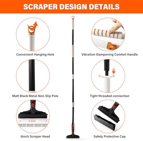 Gomake Extendable Floor Scraper Heavy Duty 6" Wide Razor Blade Scraper Tool with 17‘’-59" （1.4ft- 4.9ft）Long Handle, 10PCS Extra Metal Blades for Cleaning Glass Wall Gum Paint Tile Glue - Image 4