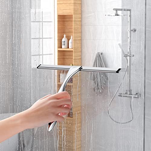 Shower Squeegee and Window Squeegee, Stainless Steel, 100% Streak-Free, Cleaner for Bathroom Showers Glass Doors, Home Mirrors, Car Windows Wiper, Adhesive Holder, Shower Door Hook, 10 Inch, Silver - Image 6