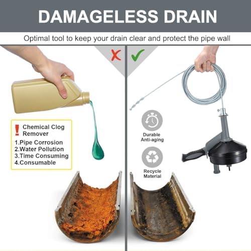Drain Auger, Clog Remover with Drill Adapter, 25 Feet Flexible Plumbing Snake Use Manually or Powered for Kitchen,Bathrom and Shower Sink, Comes with Gloves(Gray) - Image 4