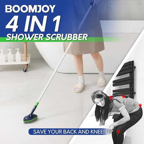 BOOMJOY 4 in 1 Shower Cleaning Brush, 58" Extendable Tub and Tile Scrubber Set, Grout Brush with Long Handle, Shower Tile Floor Scrubber for Cleaning Baseboard Bathroom Toilet Kitchen - Image 2