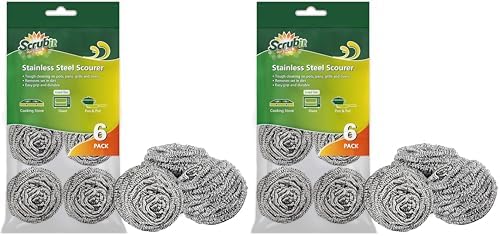 SCRUBIT 12 Pack Stainless Steel Scourers – Steel Wool Scrubber Pad Used for Dishes, Pots, Pans, and Ovens. Easy scouring for Tough Kitchen Cleaning. by SCRUBIT