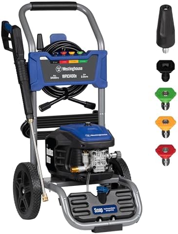 Westinghouse WPX3400e Electric Pressure Washer, 3400 Max PSI and 2.0 Max GPM, Brushless Motor, Onboard Soap Tank, Spray Gun and Wand, 5 Nozzle Set, for Cars/Fences/Driveways/Homes/Patios/Furniture by Unknown