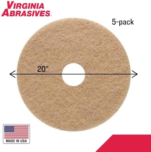 Virginia Abrasives 20" Tan Floor Maintenance Pads – Light Buffing, Scrubbing, Non-Woven, Thick Replacement Pads for Orbital Machines, 5-Pack - Image 5