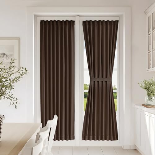 Vatge French Door Curtains with Magic Tape Adjustable Window Coverings for Sliding Glass Doors, 1 Panel, W25 x L72, Brown by Vatge