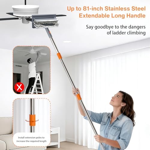 Ceiling Fan Cleaner Duster, 3-in-1 Fan Duster Cleaning Tool with 81'' Extendable Long Handle, Removable Chenille & Microfiber Mop Head Cleaner for Ceiling Fan Blade, Baseboard, Wall, Floor, Window - Image 3