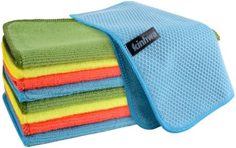 KinHwa Dish Cloths for Washing Dishes with Scrub Side, Microfiber Dish Rags by KinHwa