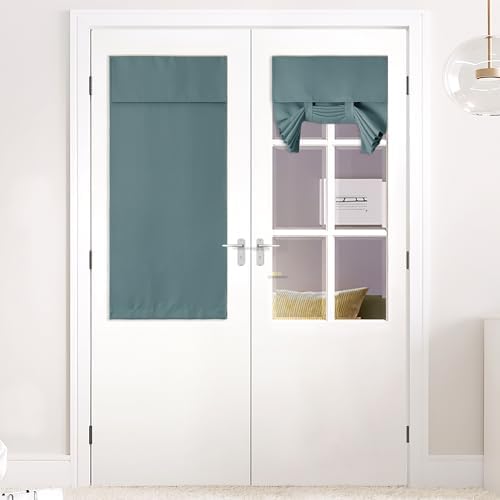NICETOWN Greyish Blue Blackout French Door Curtain for Small Half Window by NICETOWN