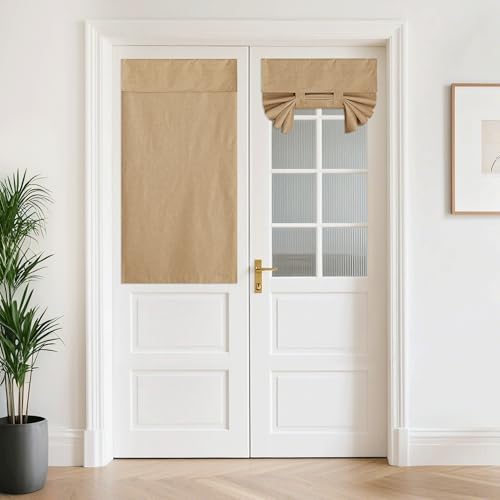 NICETOWN Linen Farmhouse 100% Blackout Door Curtains for Window by NICETOWN