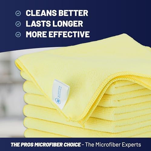 MW PRO Microfiber Cleaning Cloths Yellow (12 Pack, 12x12) - Commercial Janitorial Towels & Lint Free Rags - Heavy Duty for Auto Detailing, Glass Windows, Housekeeping & Screens - Washable 300+ Times - Image 2