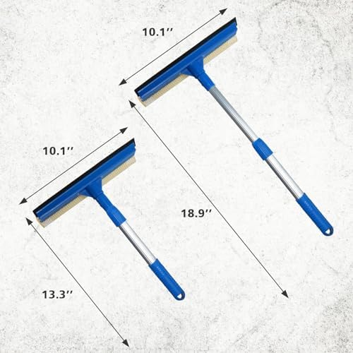 Professional 2-in-1 Window Squeegee with Telescopic Stainless Steel Handle (13.3"-18.9") | Sponge & Scraper for Glass, Shower, Car & High Surfaces - Image 4
