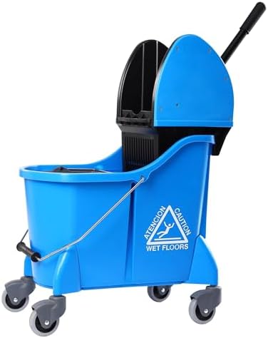 Mop Bucket with Wringer,Mop Bucket Separate Dirty Water for Floor Cleaning,Commercial Mop Buckets on Wheels,Blue by HYCDFCS