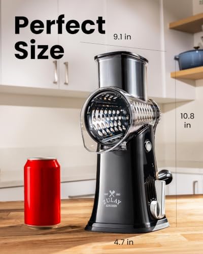 Rotary Cheese Grater Manual Hand Crank 5 Blade Shredder, Black & Chrome - Image 3