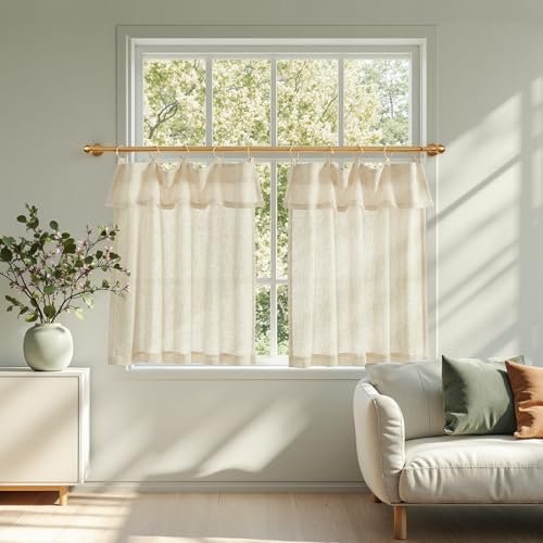 jinchan Linen Tier Kitchen Curtains, 30x24, 2 Panels, Natural - Image 2