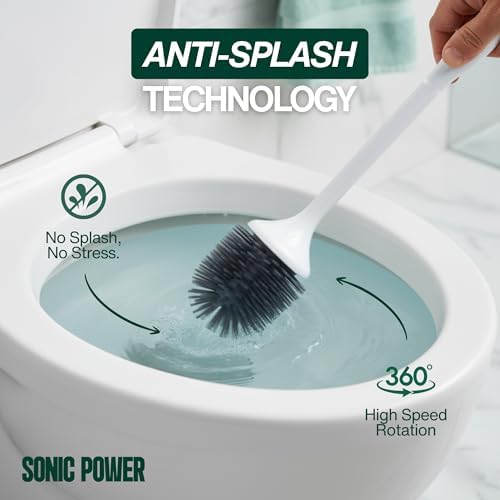 Electric Toilet Brush & Scrubber – Self Cleaning Silicone Toilet Bowl Brush with UVC Light, Rechargeable Wireless Spinning Toilet Brush & Holder Set, Wall Mount or Floor Standing (Pack of 1) - Image 3