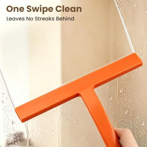 10 Inch Silicone Shower Squeegee for Glass Doors, Streak-Free, Orange - Image 3