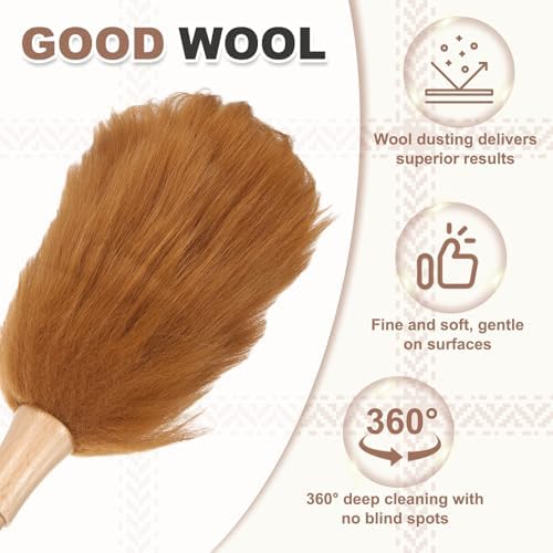 uxcell Wool Duster, 14.2" Natural Feather Cleaner Household Cleaning Duster with Solid Wooden Handle for Cleaning Fans Window Blinds Shelves Furniture, Light Brown - Image 5