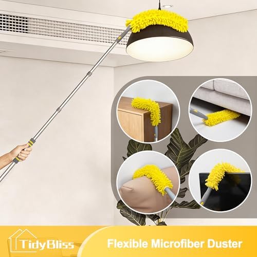 TidyBliss 77” Ceiling Fan Blades Cleaner Duster with Extension Pole, Extendable Flexible Dust Cleaning Brush, Reusable Chenille Mop for Baseboard Wall Floor Blinds Cobweb - Image 4