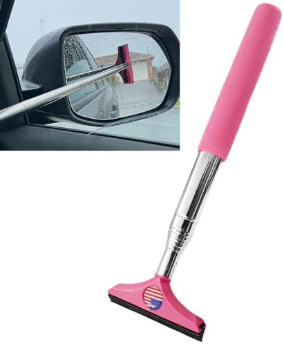 Side Mirror Squeegee, Window Cleaner Tool, Retractable Car Side Mirror Squeegee with Telescopic Long Handle, Car Mini Portable Window Cleaner Tool for Rainy Weather (Colorful Flag/Pink) by Unknown