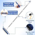 4-in-1 Floor Scrub Brush with Long Handle V-Shaped Crevice Brush Floor Scrubber Mop with Squeegee and Tweezer for Cleaning Gap Tile Bathroom Kitchen Patio Deck Garage - Image 5