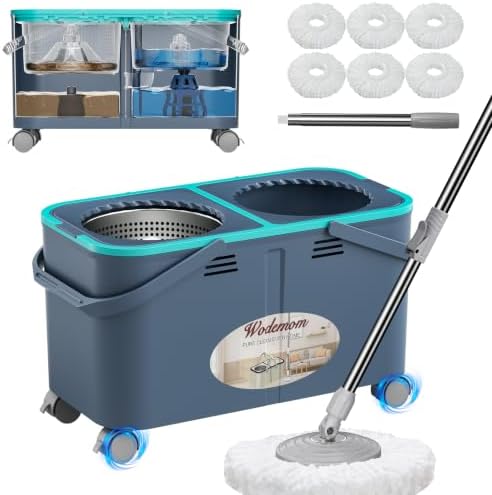 Easy-Rinse Mop Bucket Gen 2, Clean/Dirty Water Separation,Grey/Blue by Wodemom
