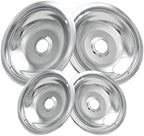 W10196405 W10196406 Stove Burner Drip Pans for Electric Stove Top-Compatible with Whirlpool Electric Range-Thickening to Prevent Bent-Set of 4 Chrome Drip Pans, Silver by COZZIVITA