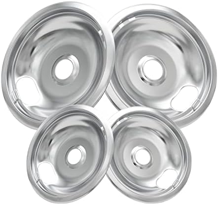 W10196405 W10196406 Stove Burner Drip Pans for Electric Stove Top-Compatible with Whirlpool Electric Range-Thickening to Prevent Bent-Set of 4 Chrome Drip Pans, Silver by COZZIVITA