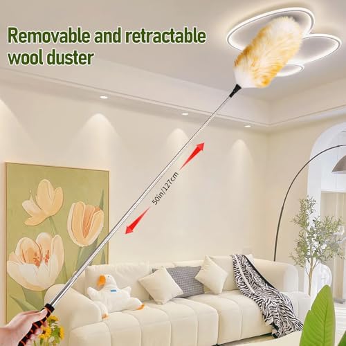 Extendable Lambswool Duster 25-64" Retractable Telescopic Handle Removable Head Multi-Surface Cleaning Tool for Ceiling Fans, Windows, High Walls, and Hard-to-Reach Areas (2pcs) - Image 7