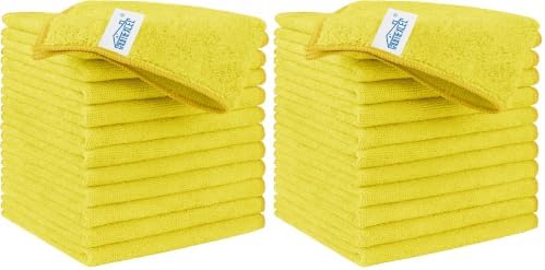 HOMEXCEL Yellow Microfiber Cleaning Cloth, 24 Pack Premium Microfiber Towels for Cars, Lint Free, Highly Absorbent, Reusable Cleaning Rags for Car, Household, Kitchen, Window, 11.5"X11.5" by HOMEXCEL