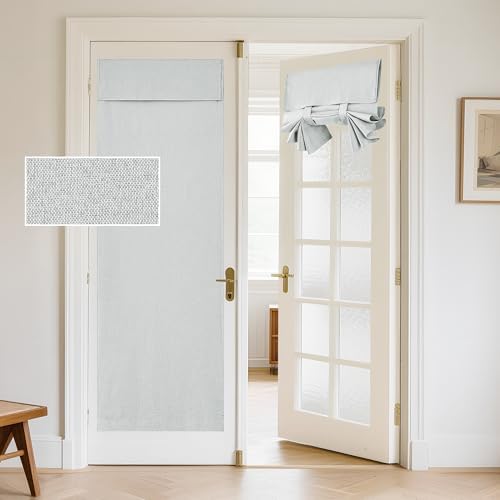 RYB HOME 100% Blackout Curtains for French Door, Privacy Lightweighted Door Window Curtains Thermal Insulated for Kitchen Living Room Easy to Install Blinds, W26 x L80 inch, 1 Pc, Greyish White by RYBHOME