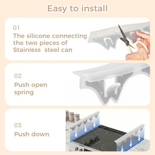 Silicone Stove Gap Covers with Stainless Steel, Oven Gap Filler Seals Gaps Between Stovetop and Counter, Stove Gap Guards Range Trim Kit, Easy to Clean Stove Gap Guard (Clear 2 Pack,25") - Image 4