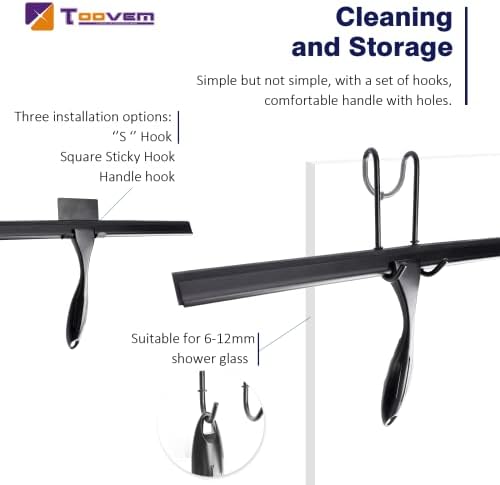 14'' Shower Squeegee, TOOVEM Squeegee for Shower Glass Door for Glass Doors, Windows, Bathroom, Car Windshield, Black - Image 2