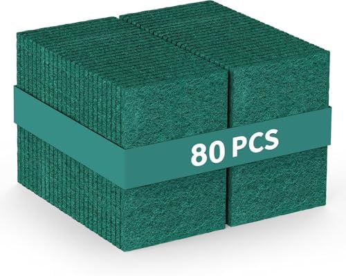 Bulk Heavy Duty Scouring Pads with Emery, 6" x 4" Large Green Scrub Pads for Kitchen Cleaning, Durable Polyester Abrasive Dish Scrubber for Pot, Pan, Grill and Stove,(80Count) by Unknown