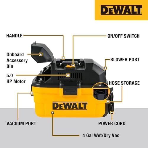 DEWALT 4 Gal. 5.0 HP Poly Wet/Dry Vacuum with Hose and Accessories DXV04T - Image 3